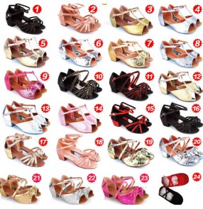 Wholesales multi styles cheap girls kids children toddlers school play performance competition professional latin ballroom dance shoes soft leather soles sandals